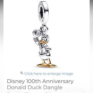 Pandora Disney 100 Donald Duck Sterling Silver & 14K Gold +Diamond Retired Charm